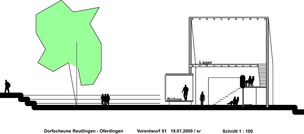 Vorentwurf 1: Schnitt - Kulturscheune Oferdingen