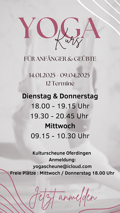 Per E-Mail anmeldung zum Yoga in der Kulturscheune Oferdingen